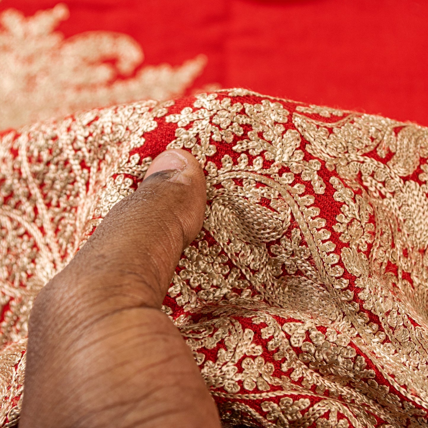 Sanskriti Vintage Long Red Pure Woolen Kashmiri Hand Embroidery Aari Work Shawl