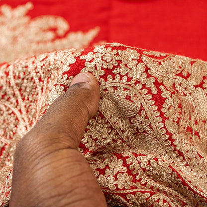 Sanskriti Vintage Long Red Pure Woolen Kashmiri Hand Embroidery Aari Work Shawl