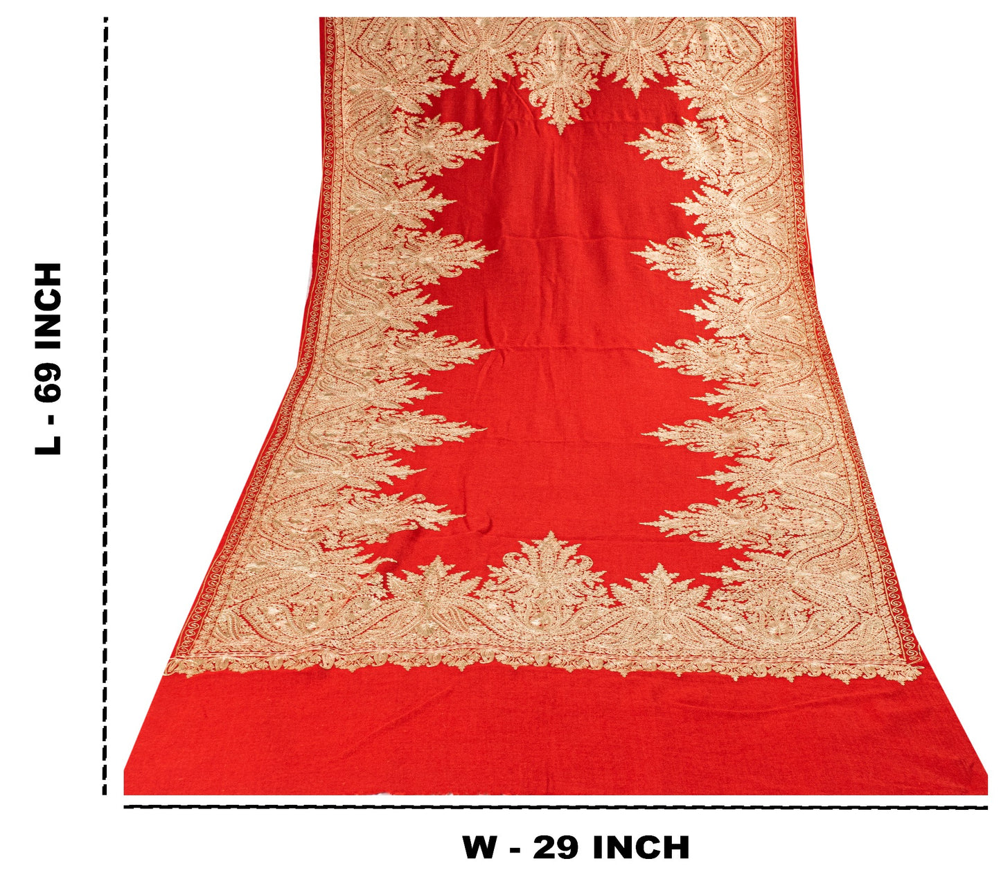 Sanskriti Vintage Long Red Pure Woolen Kashmiri Hand Embroidery Aari Work Shawl
