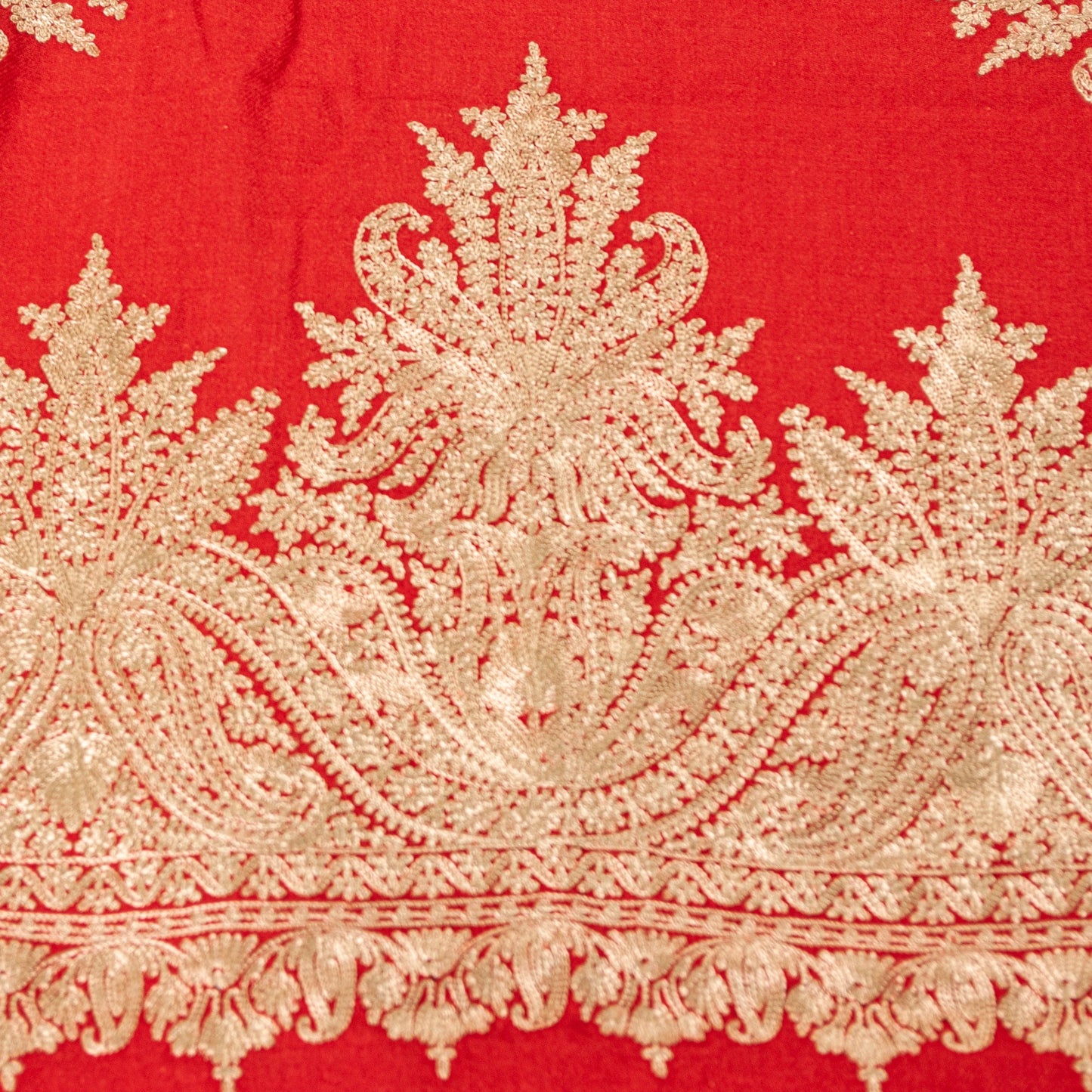 Sanskriti Vintage Long Red Pure Woolen Kashmiri Hand Embroidery Aari Work Shawl