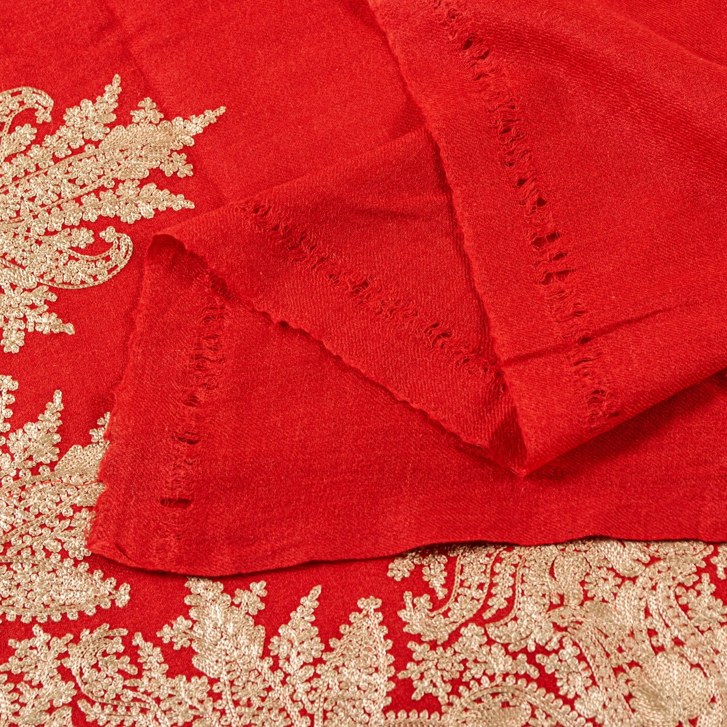 Sanskriti Vintage Long Red Pure Woolen Kashmiri Hand Embroidery Aari Work Shawl
