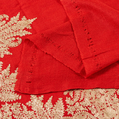 Sanskriti Vintage Long Red Pure Woolen Kashmiri Hand Embroidery Aari Work Shawl