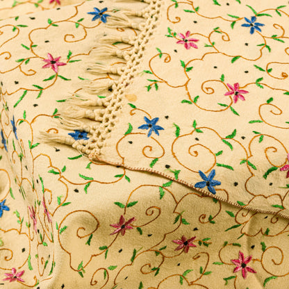 Sanskriti Vintage Long Cream Kashmiri Pure Woolen Hand Embroidered Aari Shawl