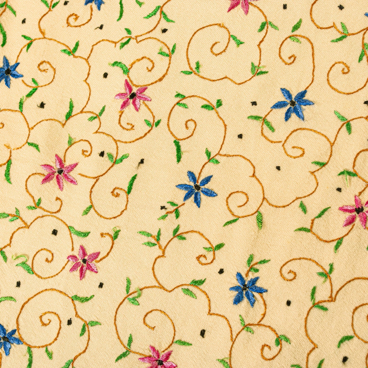 Sanskriti Vintage Long Cream Kashmiri Pure Woolen Hand Embroidered Aari Shawl