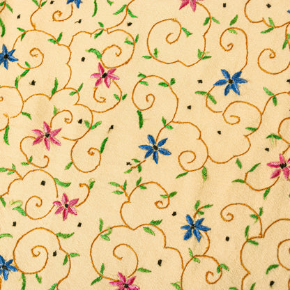 Sanskriti Vintage Long Cream Kashmiri Pure Woolen Hand Embroidered Aari Shawl