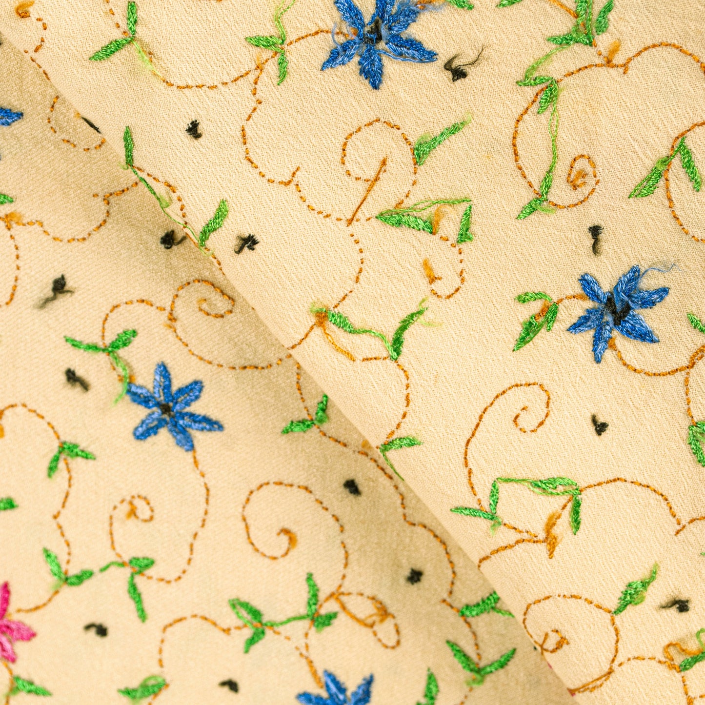 Sanskriti Vintage Long Cream Kashmiri Pure Woolen Hand Embroidered Aari Shawl