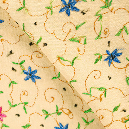 Sanskriti Vintage Long Cream Kashmiri Pure Woolen Hand Embroidered Aari Shawl