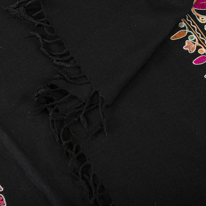 Sanskriti Vintage Black 100%Pure Wool Shawl Kashmiri Aari Embroidered Soft Stole