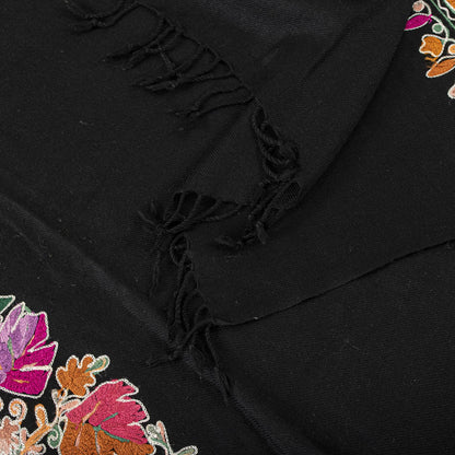 Sanskriti Vintage Black 100%Pure Wool Shawl Kashmiri Aari Embroidered Soft Stole