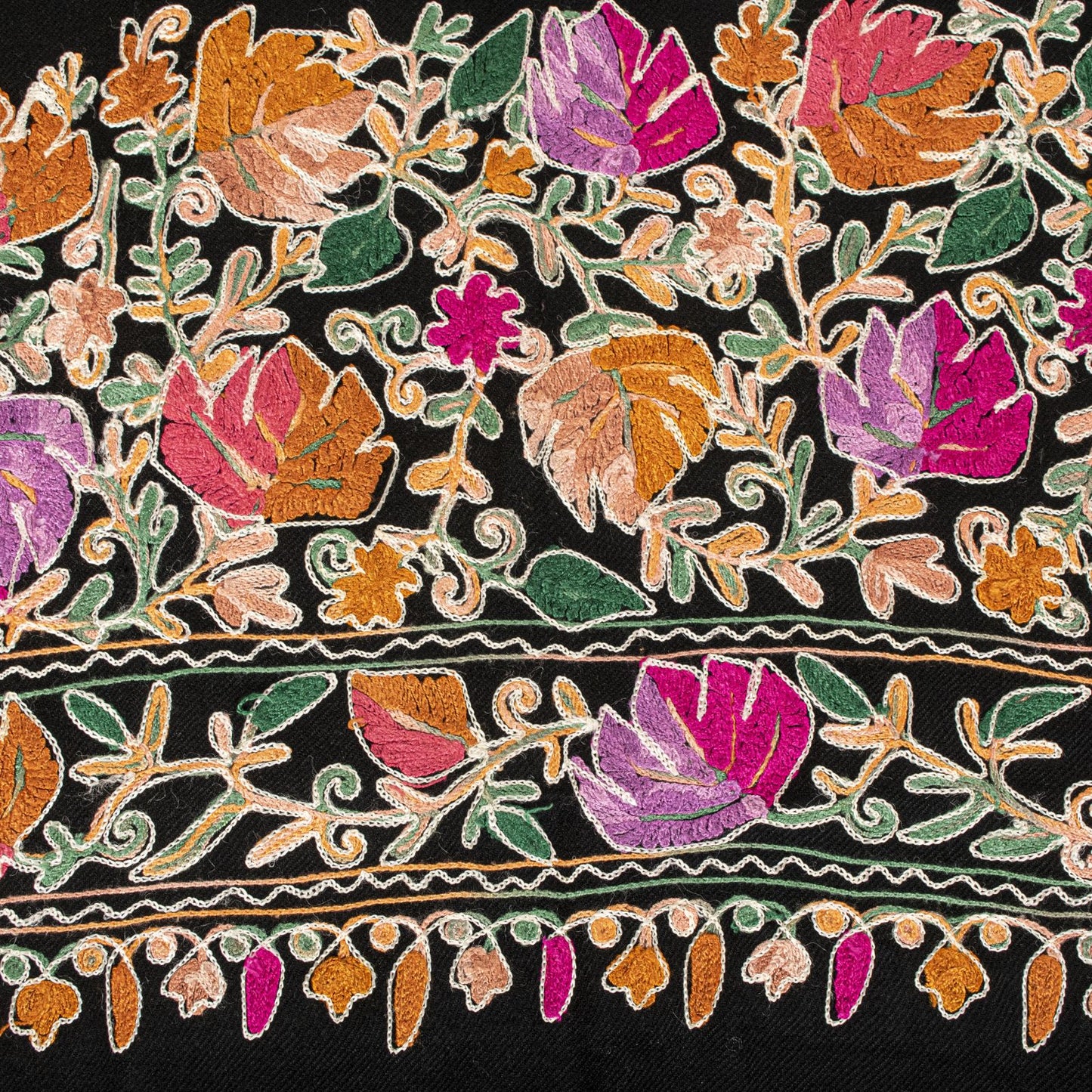 Sanskriti Vintage Black 100%Pure Wool Shawl Kashmiri Aari Embroidered Soft Stole
