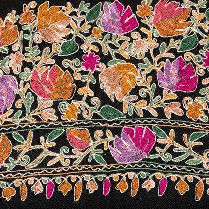 Sanskriti Vintage Black 100%Pure Wool Shawl Kashmiri Aari Embroidered Soft Stole