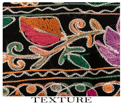 Sanskriti Vintage Black 100%Pure Wool Shawl Kashmiri Aari Embroidered Soft Stole