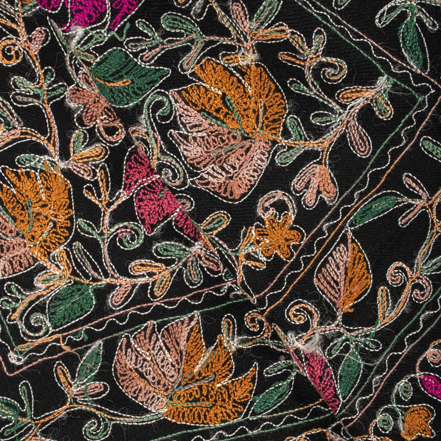 Sanskriti Vintage Black 100%Pure Wool Shawl Kashmiri Aari Embroidered Soft Stole