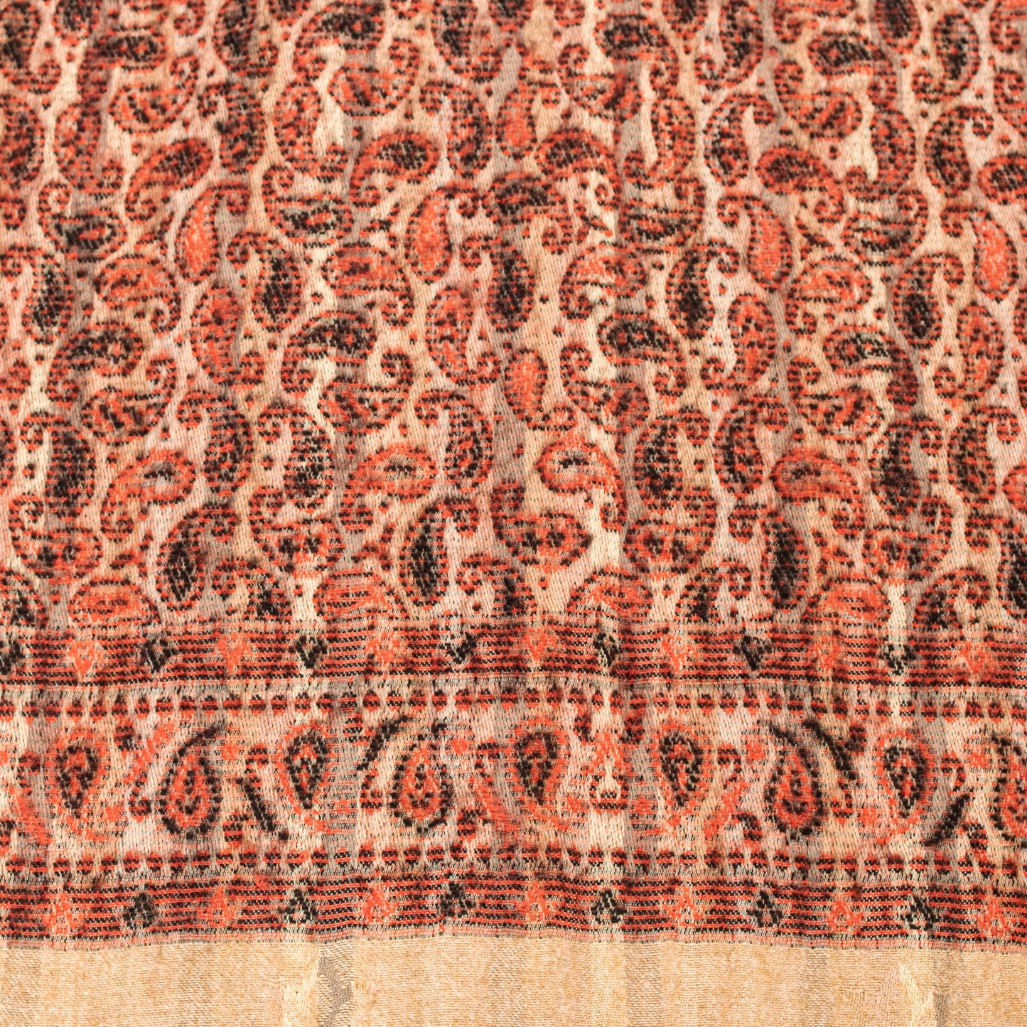 Sanskriti Vintage Long Peach & Cream Hand Woven Shawl Scarf Throw Woolen Stole
