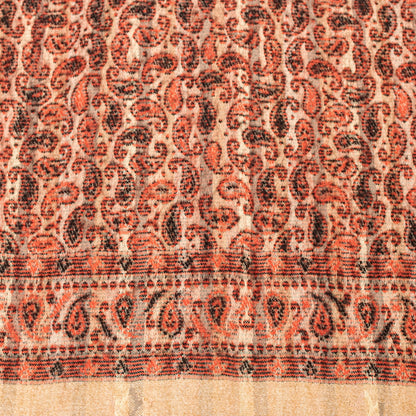 Sanskriti Vintage Long Peach & Cream Hand Woven Shawl Scarf Throw Woolen Stole