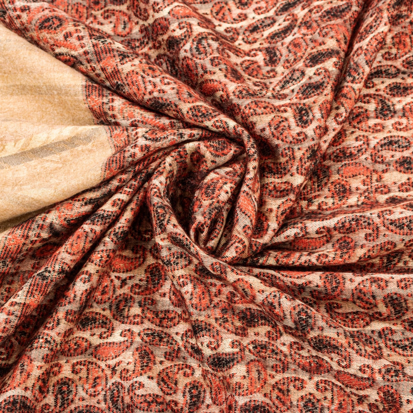 Sanskriti Vintage Long Peach & Cream Hand Woven Shawl Scarf Throw Woolen Stole