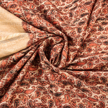 Sanskriti Vintage Long Peach & Cream Hand Woven Shawl Scarf Throw Woolen Stole