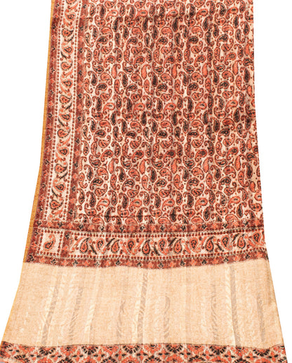 Sanskriti Vintage Long Peach & Cream Hand Woven Shawl Scarf Throw Woolen Stole