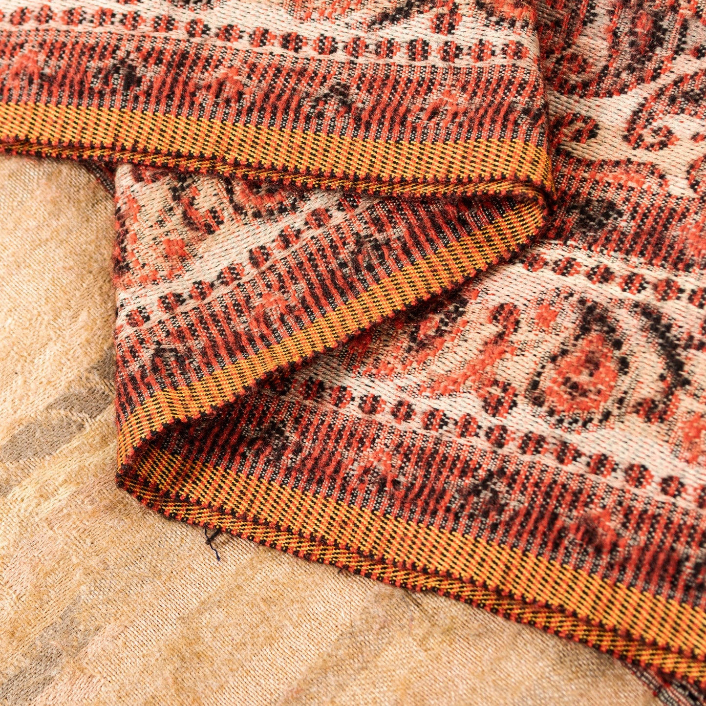Sanskriti Vintage Long Peach & Cream Hand Woven Shawl Scarf Throw Woolen Stole