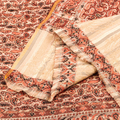 Sanskriti Vintage Long Peach & Cream Hand Woven Shawl Scarf Throw Woolen Stole