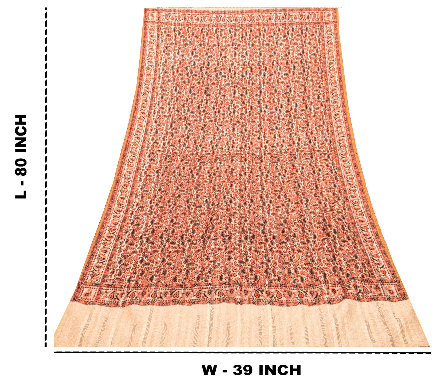 Sanskriti Vintage Long Peach & Cream Hand Woven Shawl Scarf Throw Woolen Stole