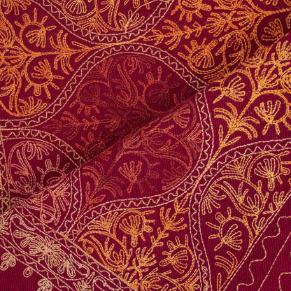 Sanskriti Vintage Dark Red Wool Shawl Kashmiri Ari Embroidered Traditional Stole