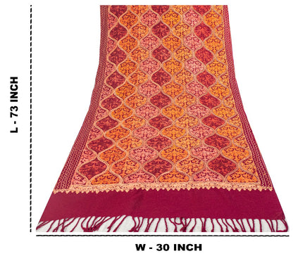 Sanskriti Vintage Dark Red Wool Shawl Kashmiri Ari Embroidered Traditional Stole
