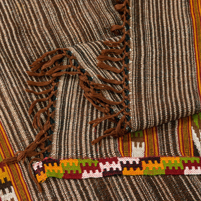Sanskriti Vintage Long Brown Pure Woolen Shawl Woven Indian Scarf Sewing Stole