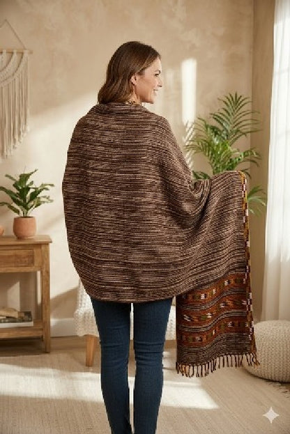 Sanskriti Vintage Long Brown Pure Woolen Shawl Woven Indian Scarf Sewing Stole