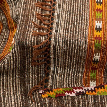 Sanskriti Vintage Long Brown Pure Woolen Shawl Woven Indian Scarf Sewing Stole