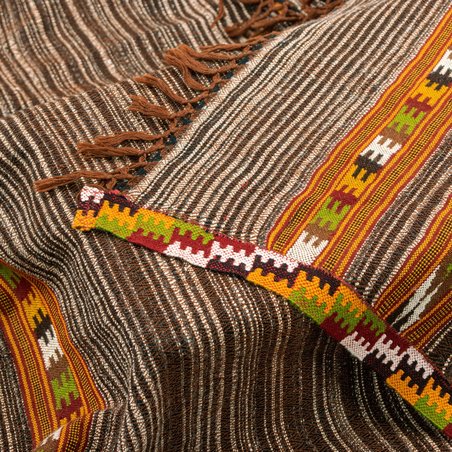 Sanskriti Vintage Long Brown Pure Woolen Shawl Woven Indian Scarf Sewing Stole