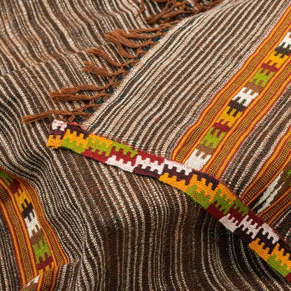 Sanskriti Vintage Long Brown Pure Woolen Shawl Woven Indian Scarf Sewing Stole