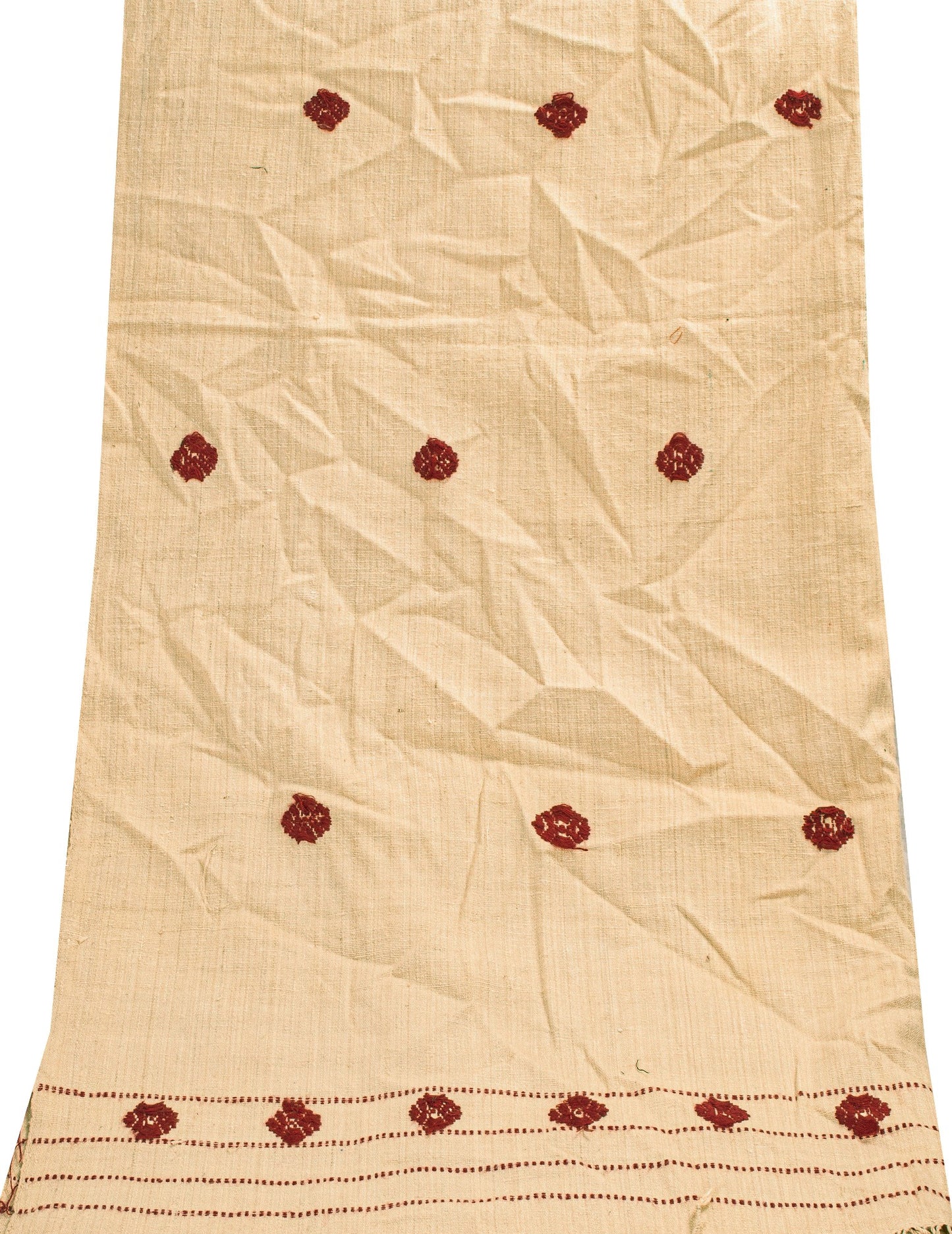 Sanskriti Vintage Long Cream Pure Handloom Shawl Hand Embroidered Scarf Stole