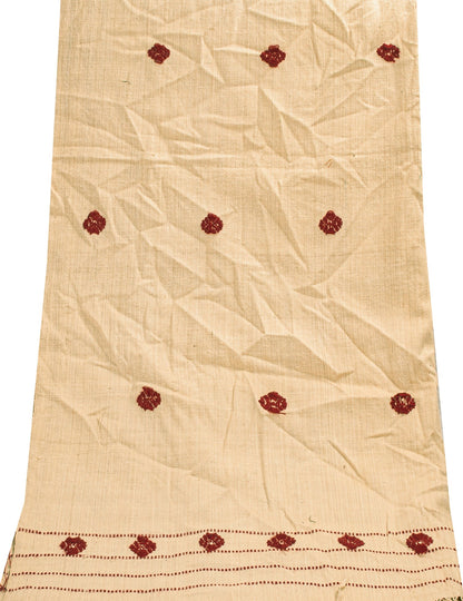 Sanskriti Vintage Long Cream Pure Handloom Shawl Hand Embroidered Scarf Stole