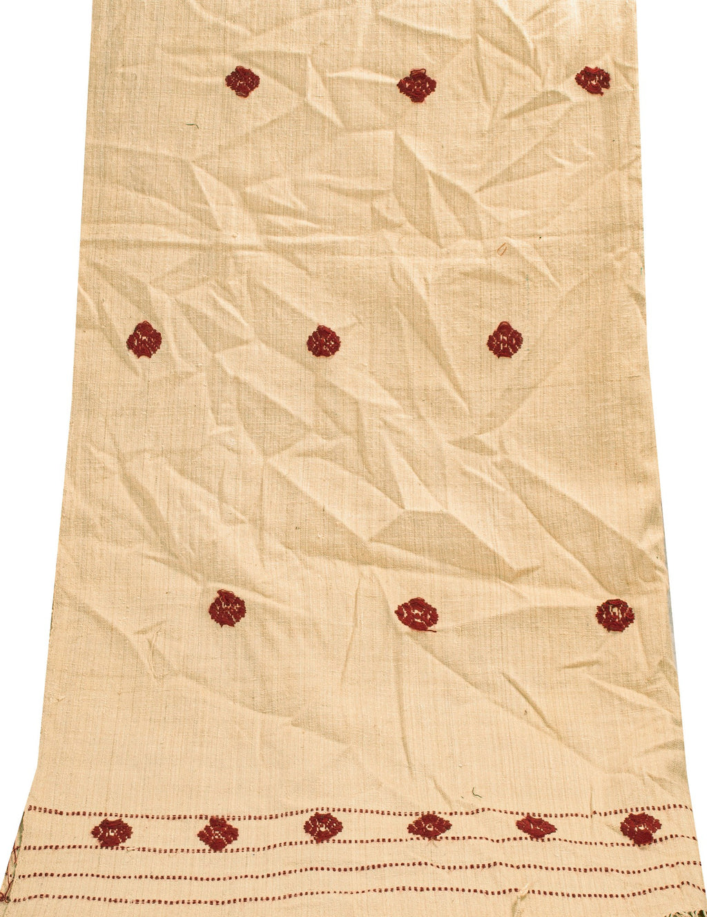 Sanskriti Vintage Long Cream Pure Handloom Shawl Hand Embroidered Scarf Stole