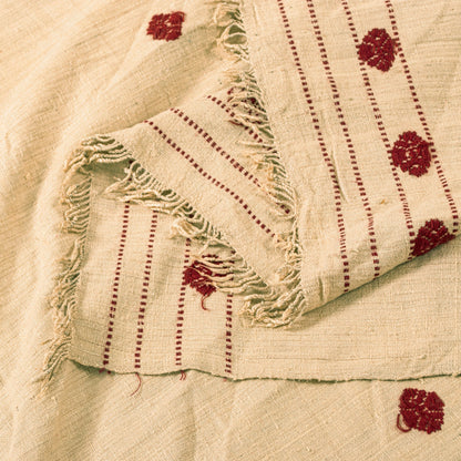 Sanskriti Vintage Long Cream Pure Handloom Shawl Hand Embroidered Scarf Stole