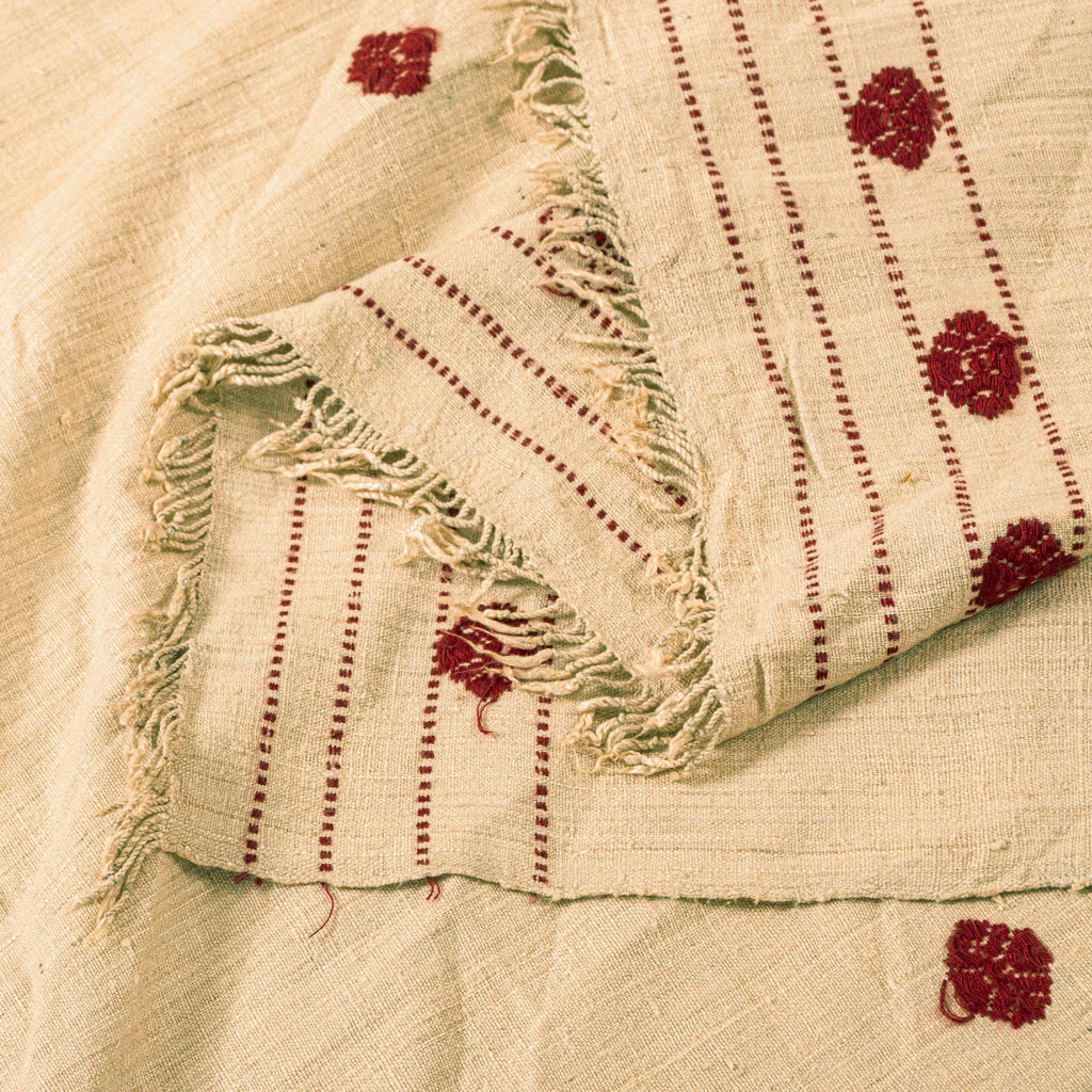 Sanskriti Vintage Long Cream Pure Handloom Shawl Hand Embroidered Scarf Stole