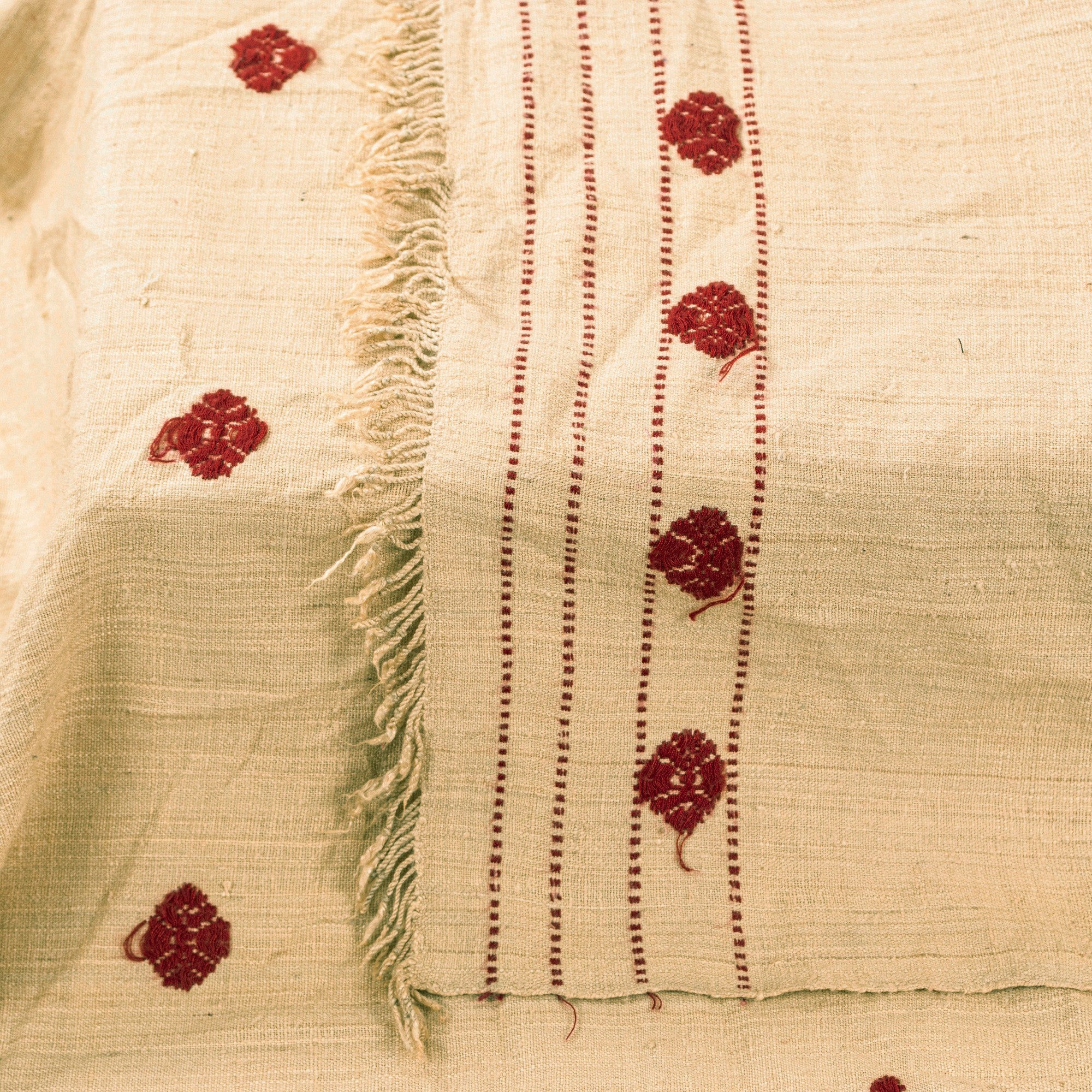 Sanskriti Vintage Long Cream Pure Handloom Shawl Hand Embroidered Scarf Stole