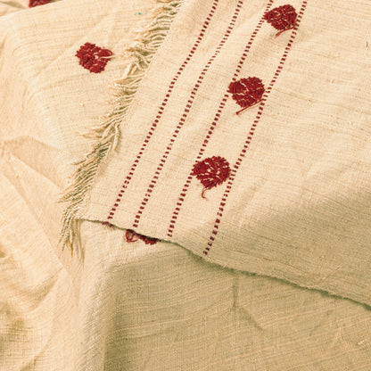 Sanskriti Vintage Long Cream Pure Handloom Shawl Hand Embroidered Scarf Stole