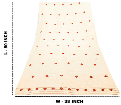 Sanskriti Vintage Long Cream Pure Handloom Shawl Hand Embroidered Scarf Stole