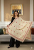 Sanskriti Vintage Long Cream Pure Handloom Shawl Hand Embroidered Scarf Stole