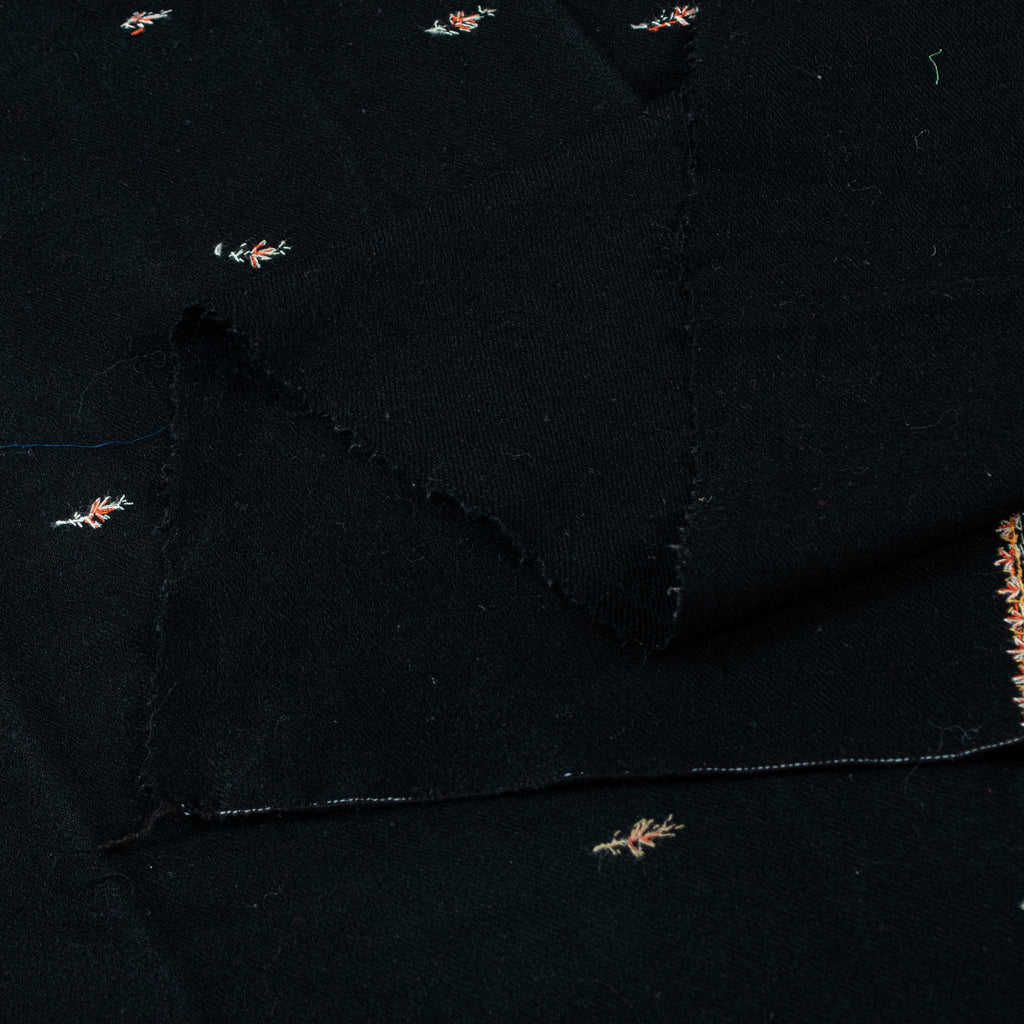 Sanskriti Vintage Long Black Pure Woolen Hand Embroidered Suzani NeckShawl Stole