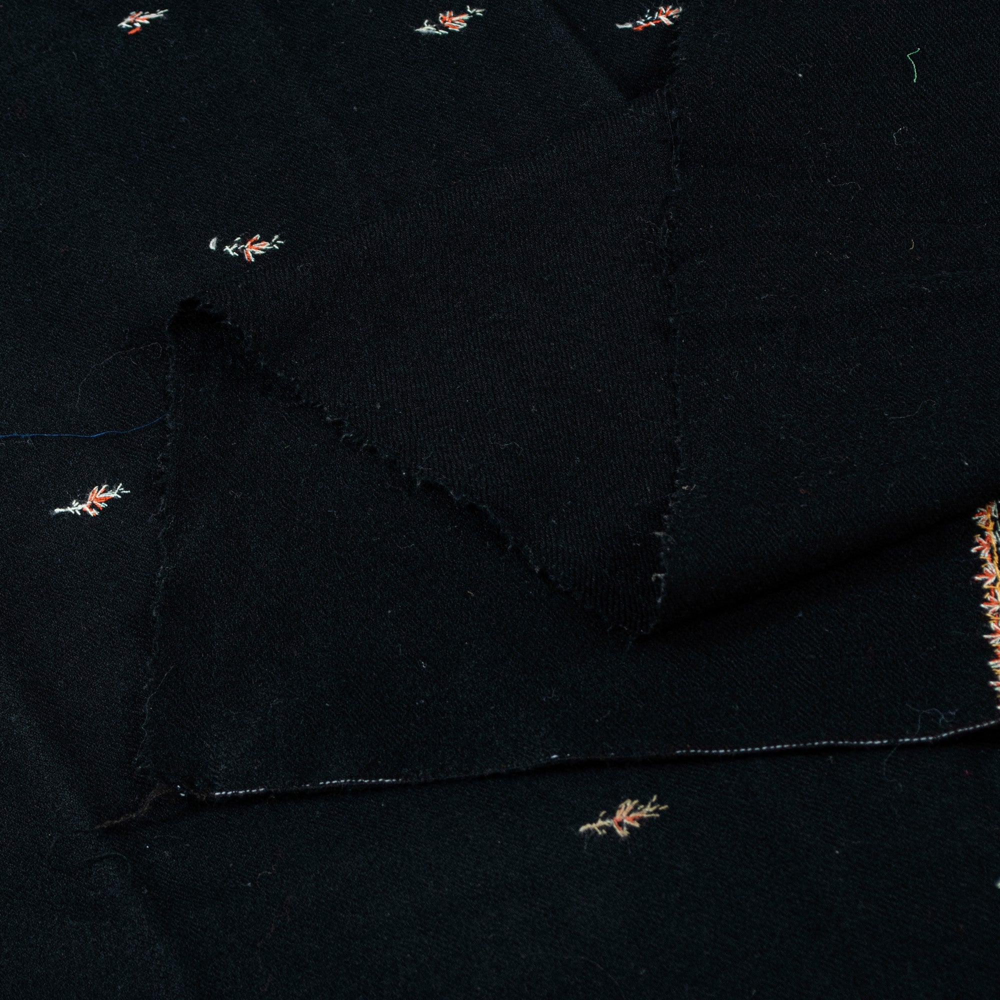 Sanskriti Vintage Long Black Pure Woolen Hand Embroidered Suzani NeckShawl Stole