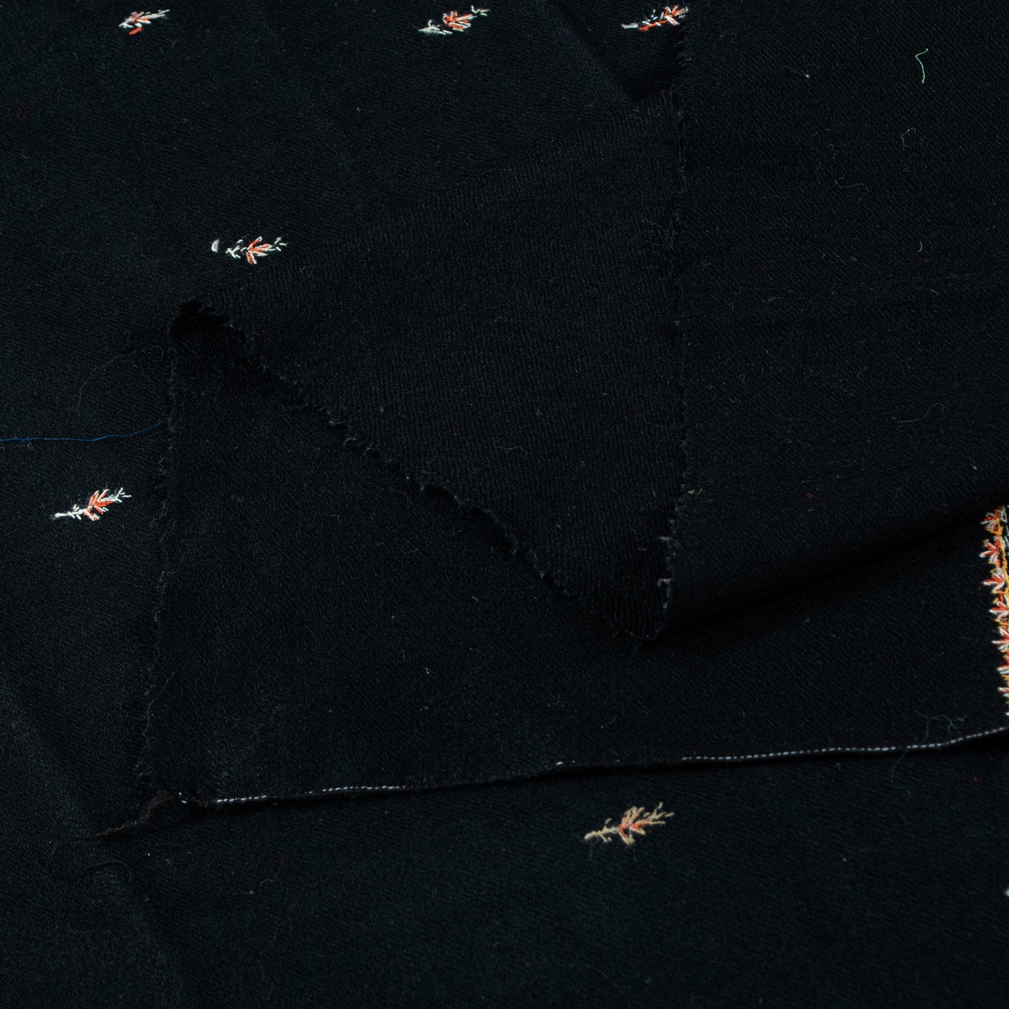 Sanskriti Vintage Long Black Pure Woolen Hand Embroidered Suzani NeckShawl Stole