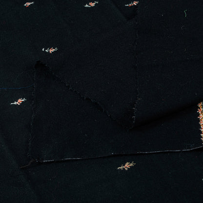 Sanskriti Vintage Long Black Pure Woolen Hand Embroidered Suzani NeckShawl Stole