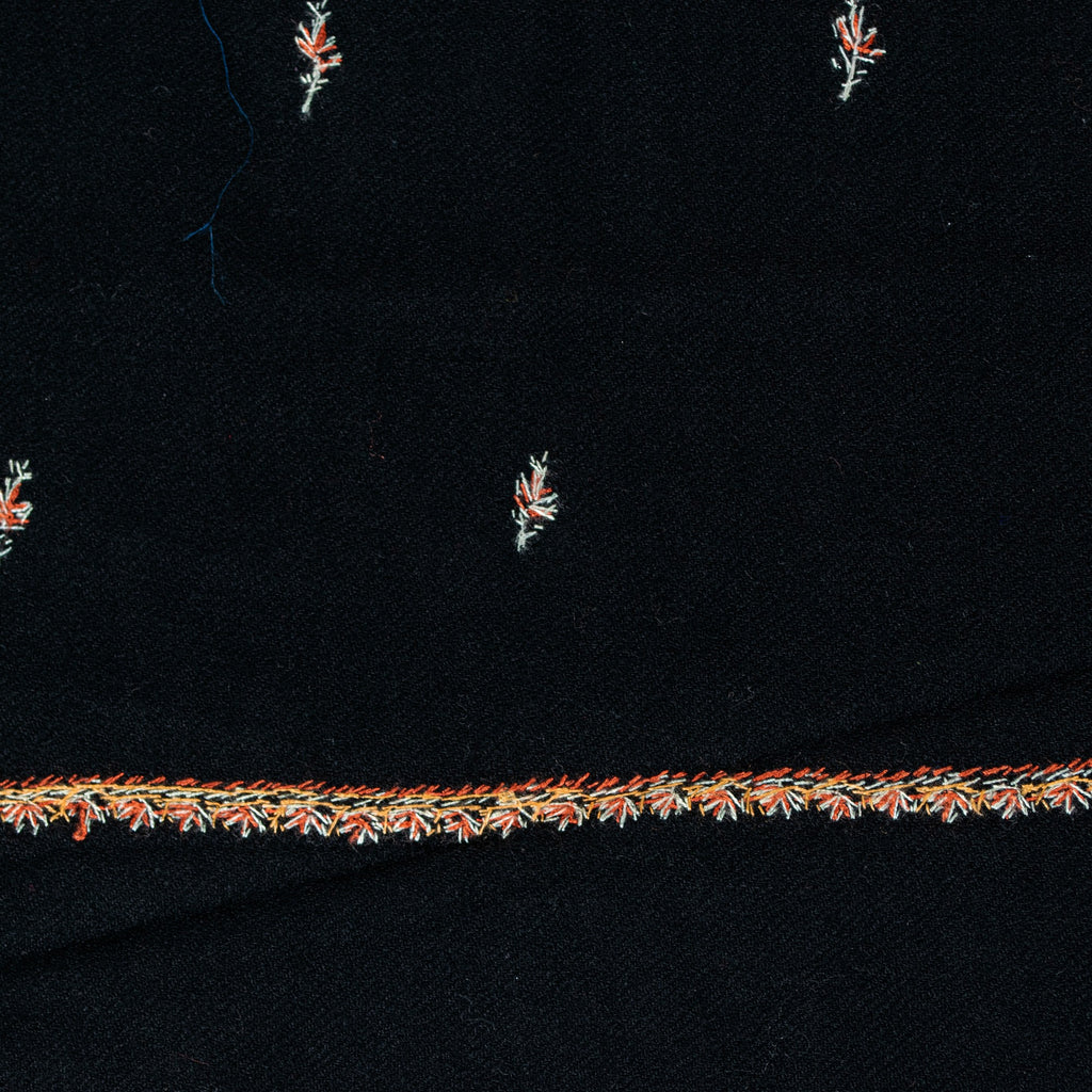Sanskriti Vintage Long Black Pure Woolen Hand Embroidered Suzani NeckShawl Stole