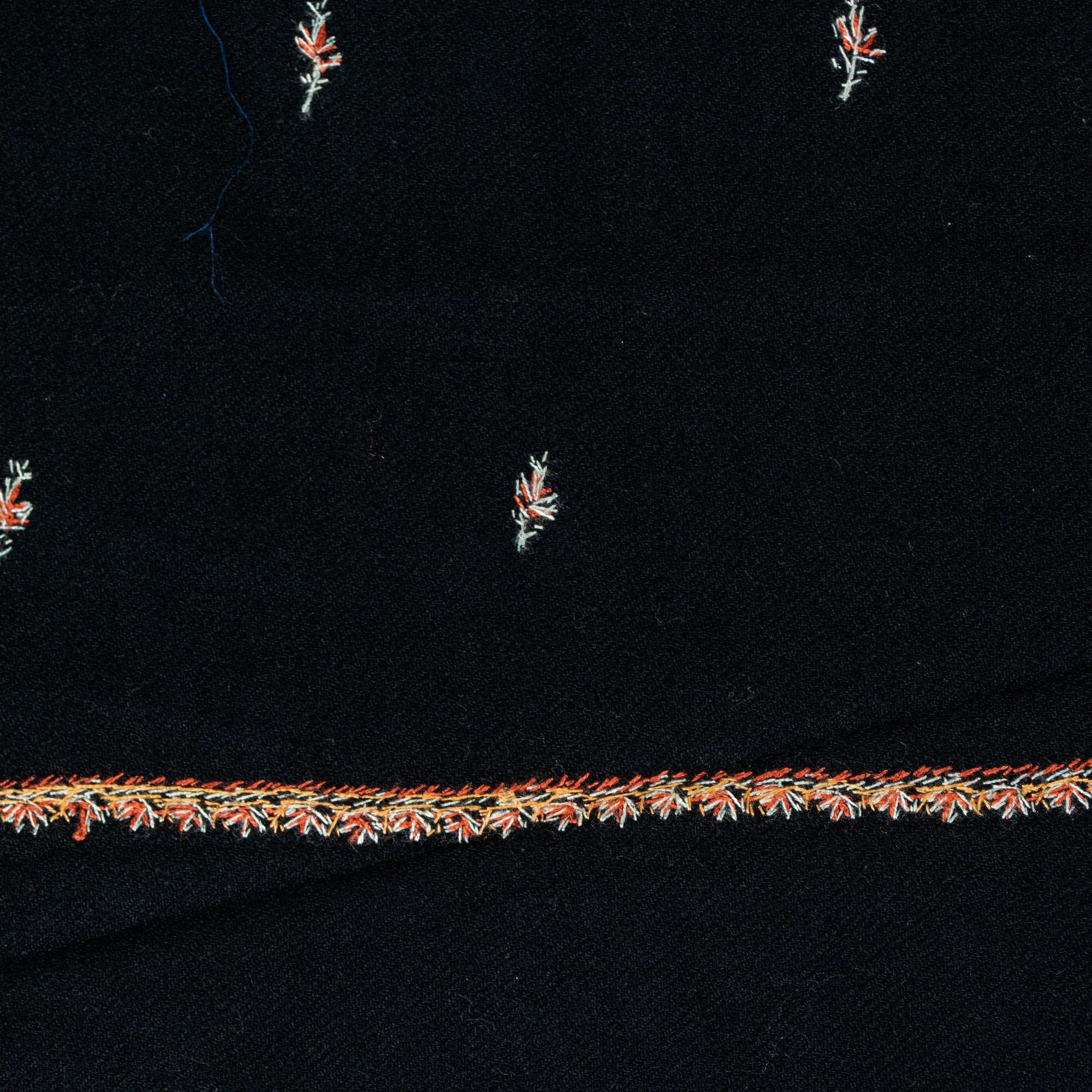 Sanskriti Vintage Long Black Pure Woolen Hand Embroidered Suzani NeckShawl Stole