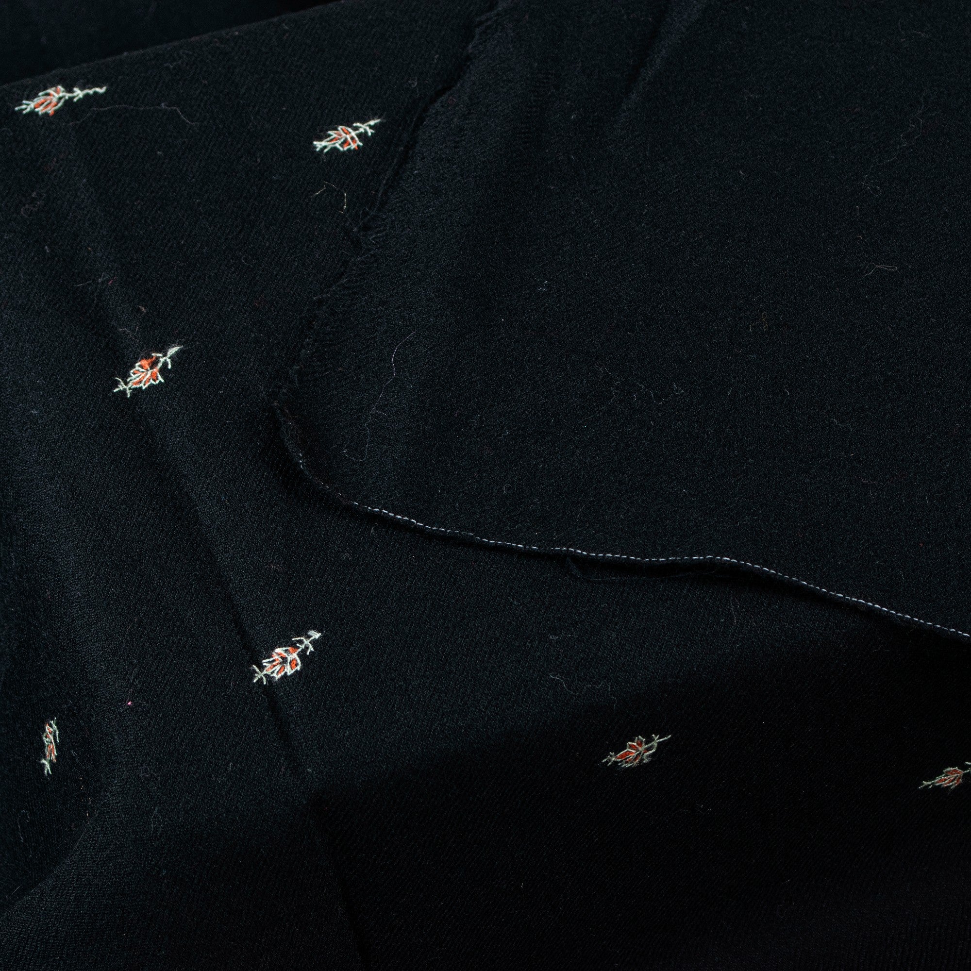 Sanskriti Vintage Long Black Pure Woolen Hand Embroidered Suzani NeckShawl Stole