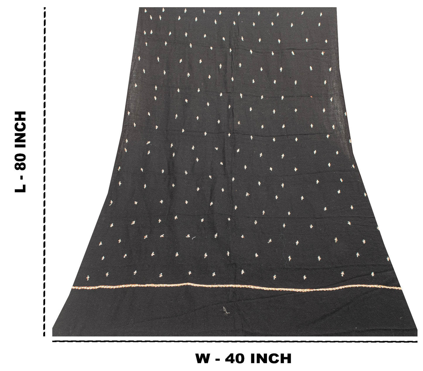 Sanskriti Vintage Long Black Pure Woolen Hand Embroidered Suzani NeckShawl Stole