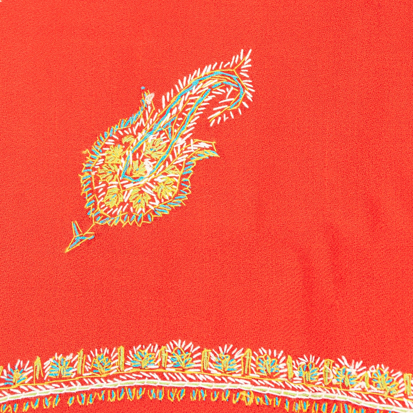 Sanskriti Vintage Long Red Pure Woolen Shawl Hand Embroidered Suzani Neck Stole